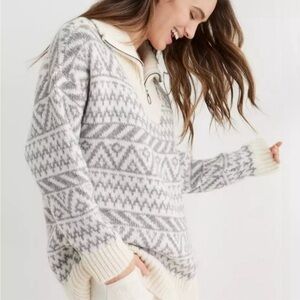 Aerie Fair Isle Oversized Chunky Knit Quarter Zip Sweater Size M